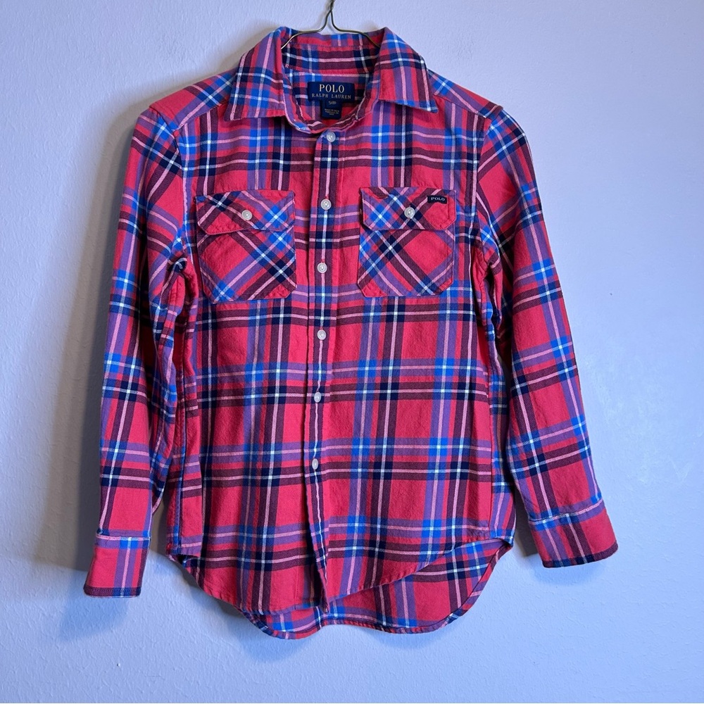 Polo by Ralph Lauren‎ Boys Red and Blue Plaid Kids Flannel Button Down Size S-8